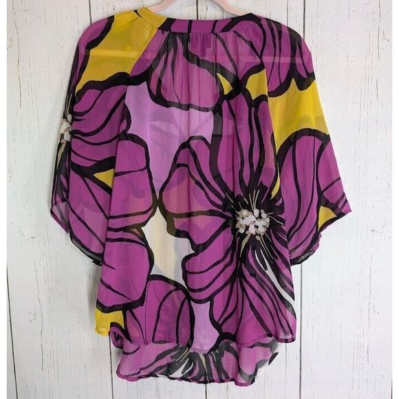 Worthington Size Large Pink Black‎ Floral Womens Split V Neck Blouse - Picture 7 of 7